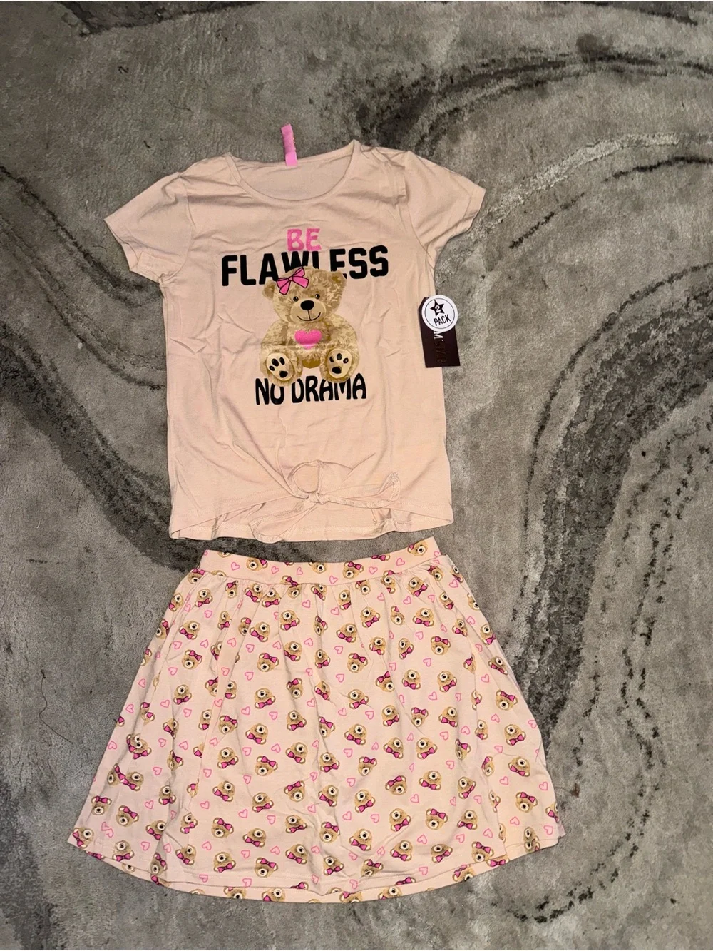 Girls Pink Teddy 'Be Flawless No Drama' Skort Set